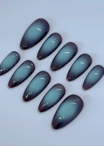 Mystic Smoke Press-On Nails / Blue Black Ombre Nail Set