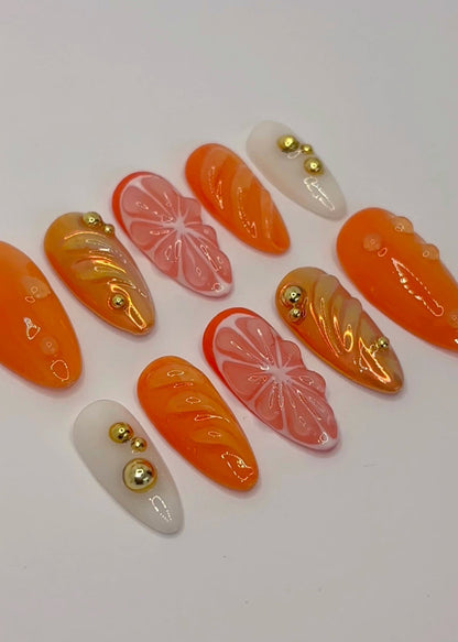 Citrus Glow Press-On Nails / Orange Zest Nail Set