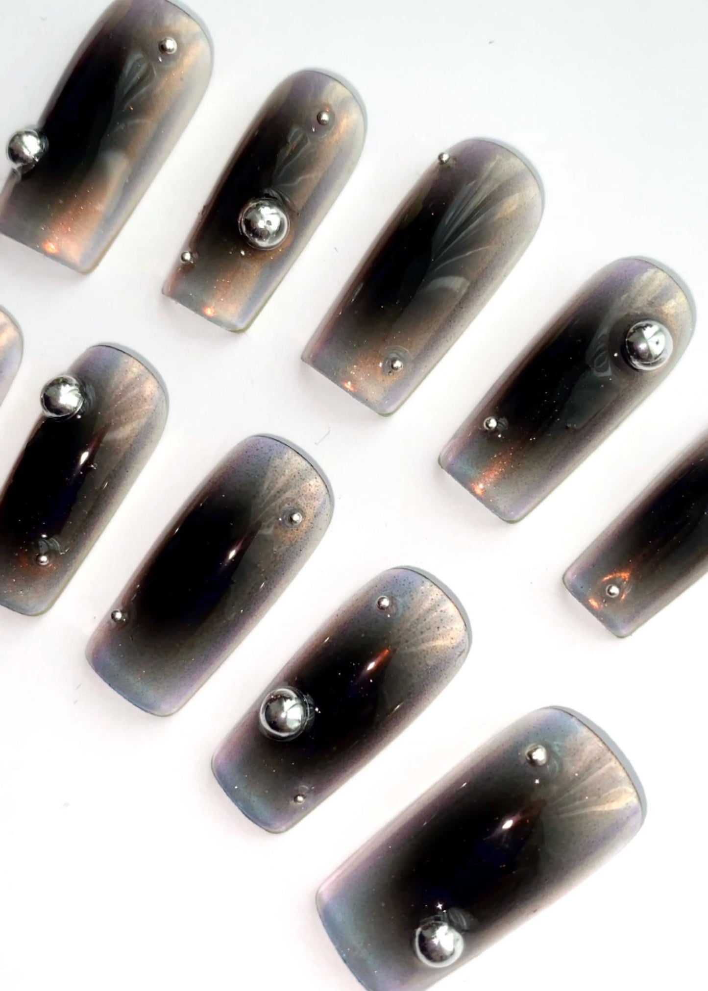 Galaxy Chrome Press-On Nails / Black Mirror Ombre Nail Set