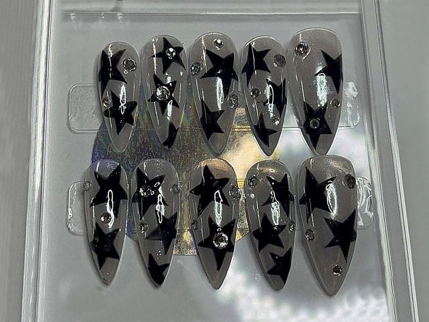 Midnight Star 3D Press-On Nails / Black & Silver Cosmic Nail Set