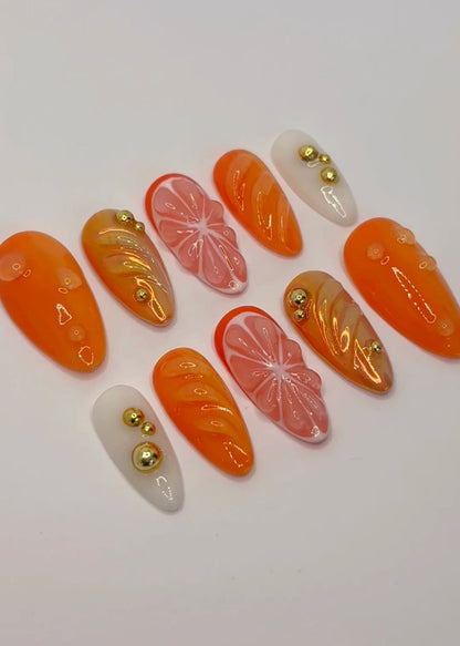 Citrus Glow Press-On Nails / Orange Zest Nail Set