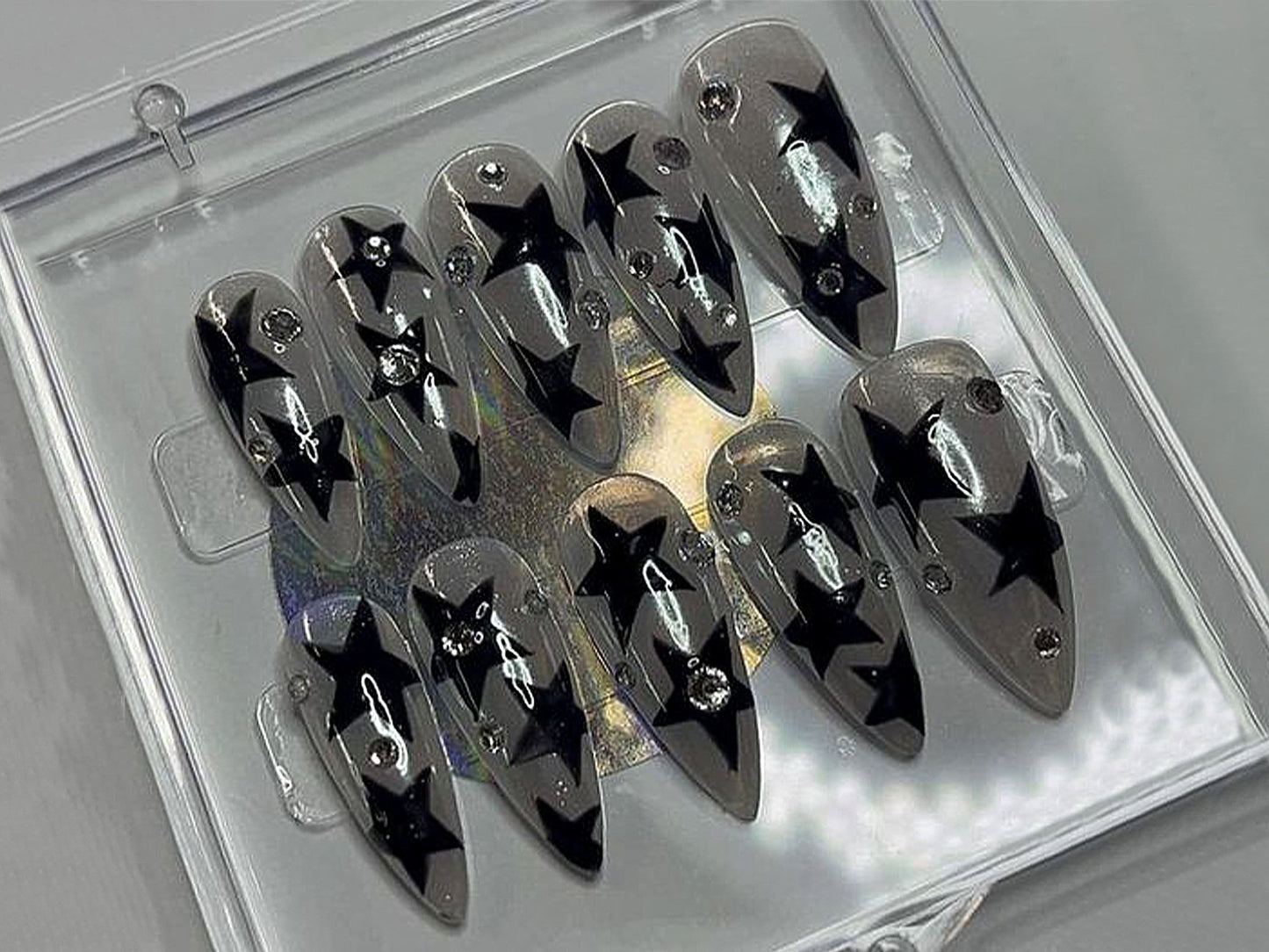 Midnight Star 3D Press-On Nails / Black & Silver Cosmic Nail Set