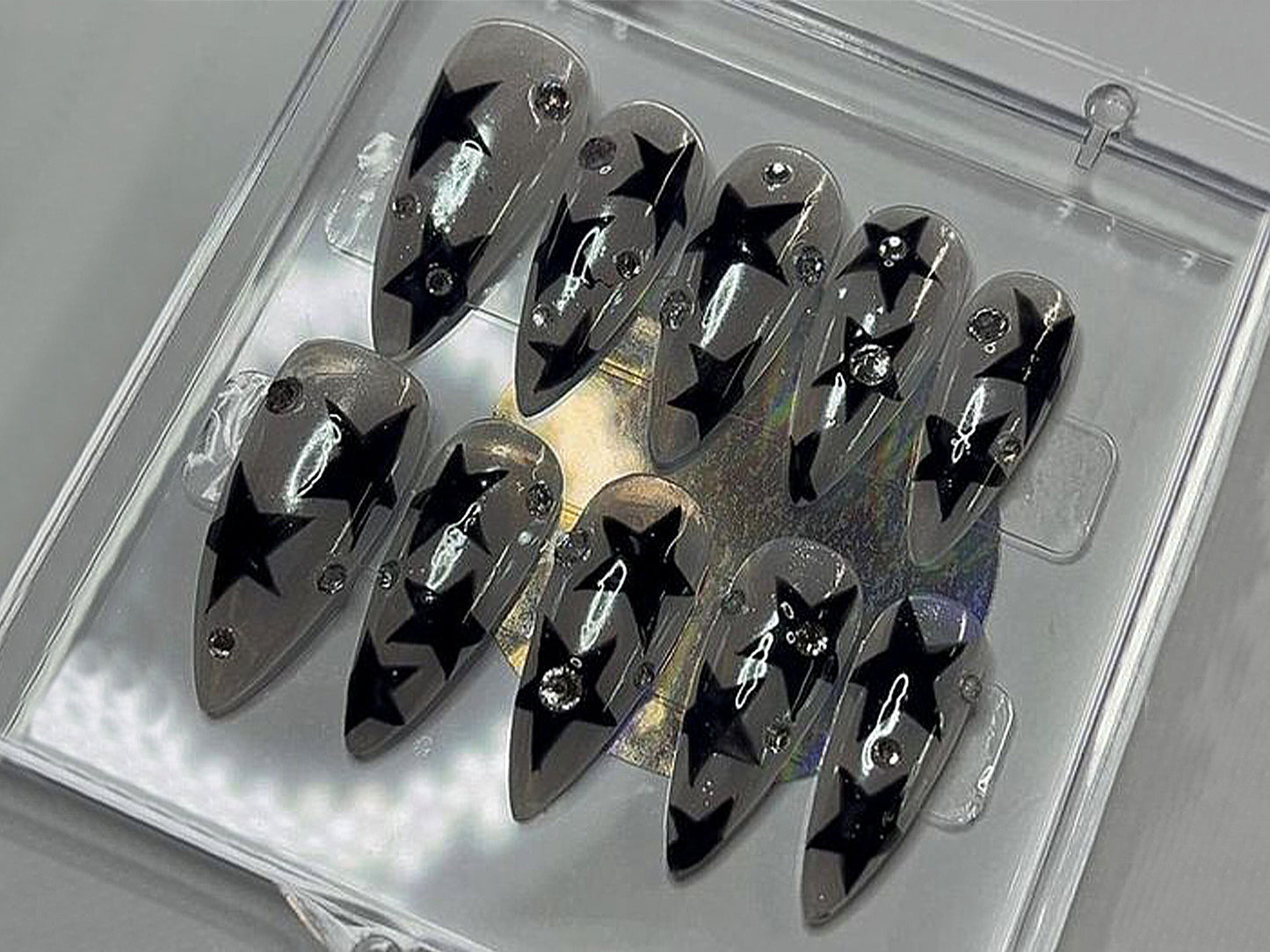 Midnight Star 3D Press-On Nails / Black & Silver Cosmic Nail Set