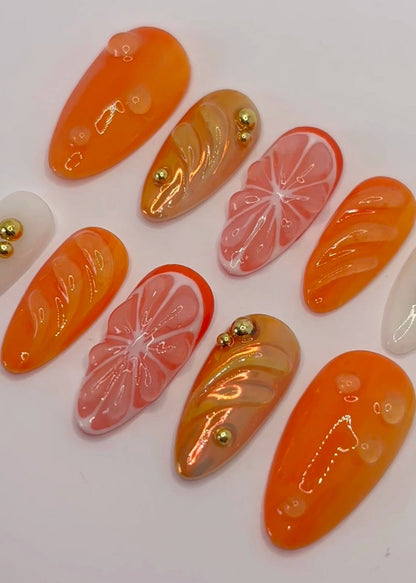 Citrus Glow Press-On Nails / Orange Zest Nail Set